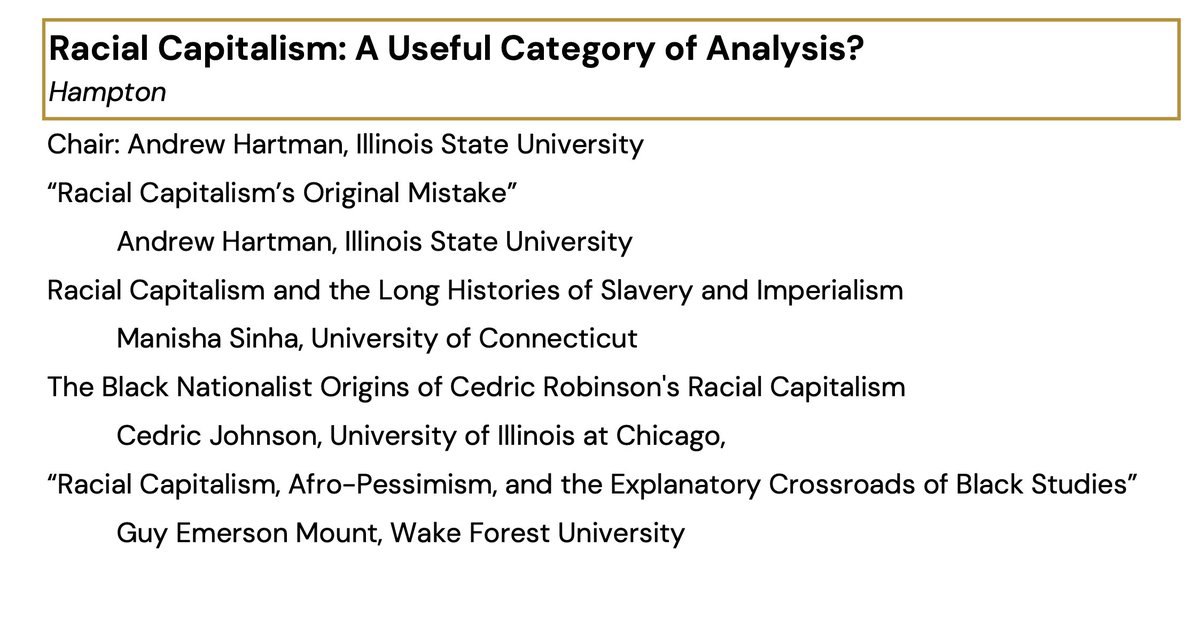 If you're in Boston for the <a href="/Ideas_History/">Society for U.S. Intellectual History</a> conference this coming weekend, be sure to attend our Saturday morning panel, "Racial Capitalism: A Useful Category of Historical Analysis?" Pretty sure the panel disagrees about how to answer this question—so it should be fun!