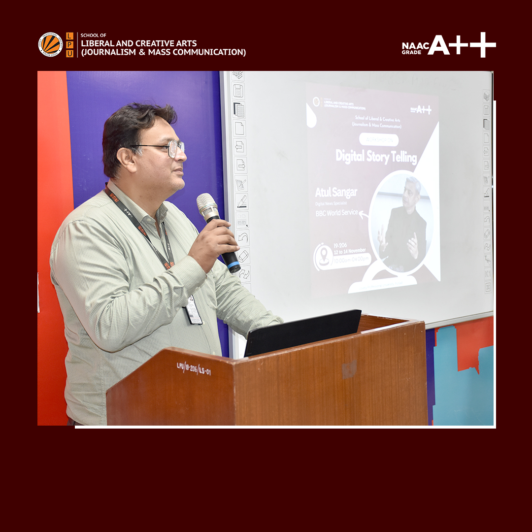 LPUJournalism's tweet photo. 🚀 Day 1 of the Digital Storytelling Workshop with BBC’s Atul Sangar brought fresh perspectives and invaluable techniques to our aspiring storytellers!
#DigitalStorytelling #AtulSangar #WorkshopHighlights #SLCA #journalismjourney #lpujournalism #lpumedia #lpucampus #lpu https://t.co/UOcQLoBKgv