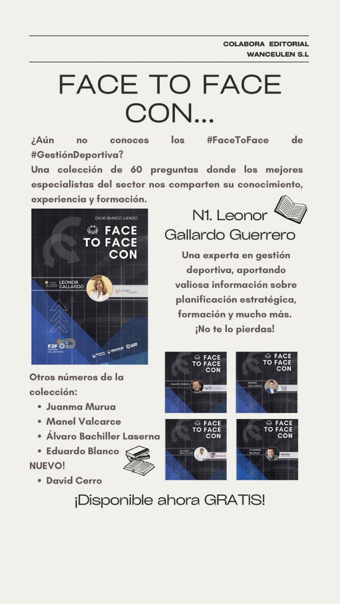 leonorgallardo (@gallardoleonor) on Twitter photo Descarga ahora gratis estos libros “FACE TO FACE” . Entre ellos el de <a href="/GallardoLeonor/">leonorgallardo</a> .📖
play.google.com/store/books/de…
<a href="/WanceulenEdiDep/">Wanceulen Editorial Deportiva</a> <a href="/Wanceulen/">WANCEULEN EDITORIAL</a> Descarga ahora gratis estos libros “FACE TO FACE” . Entre ellos el de <a href="/GallardoLeonor/">leonorgallardo</a> .📖
play.google.com/store/books/de…
<a href="/WanceulenEdiDep/">Wanceulen Editorial Deportiva</a> <a href="/Wanceulen/">WANCEULEN EDITORIAL</a>