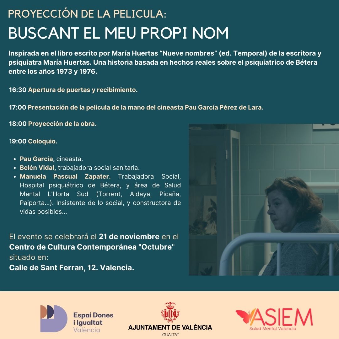 Desde #ASIEM tenemos el placer de invitaros a la proyección de "Buscant el meu propi nom" gracias al apoyo del <a href="/igualtatvlc/">Igualtat - València</a>, <a href="/Doblebanda/">Doble Banda</a> y <a href="/hormiga_roja_/">Los Sueños de la Hormiga Roja</a>
¡Esperamos vuestra presencia para compartir este momento de sensibilización y reflexión!

📆 21/11/24
⏰16:30h
📍 <a href="/OctubreCCC/">OctubreCCC</a>