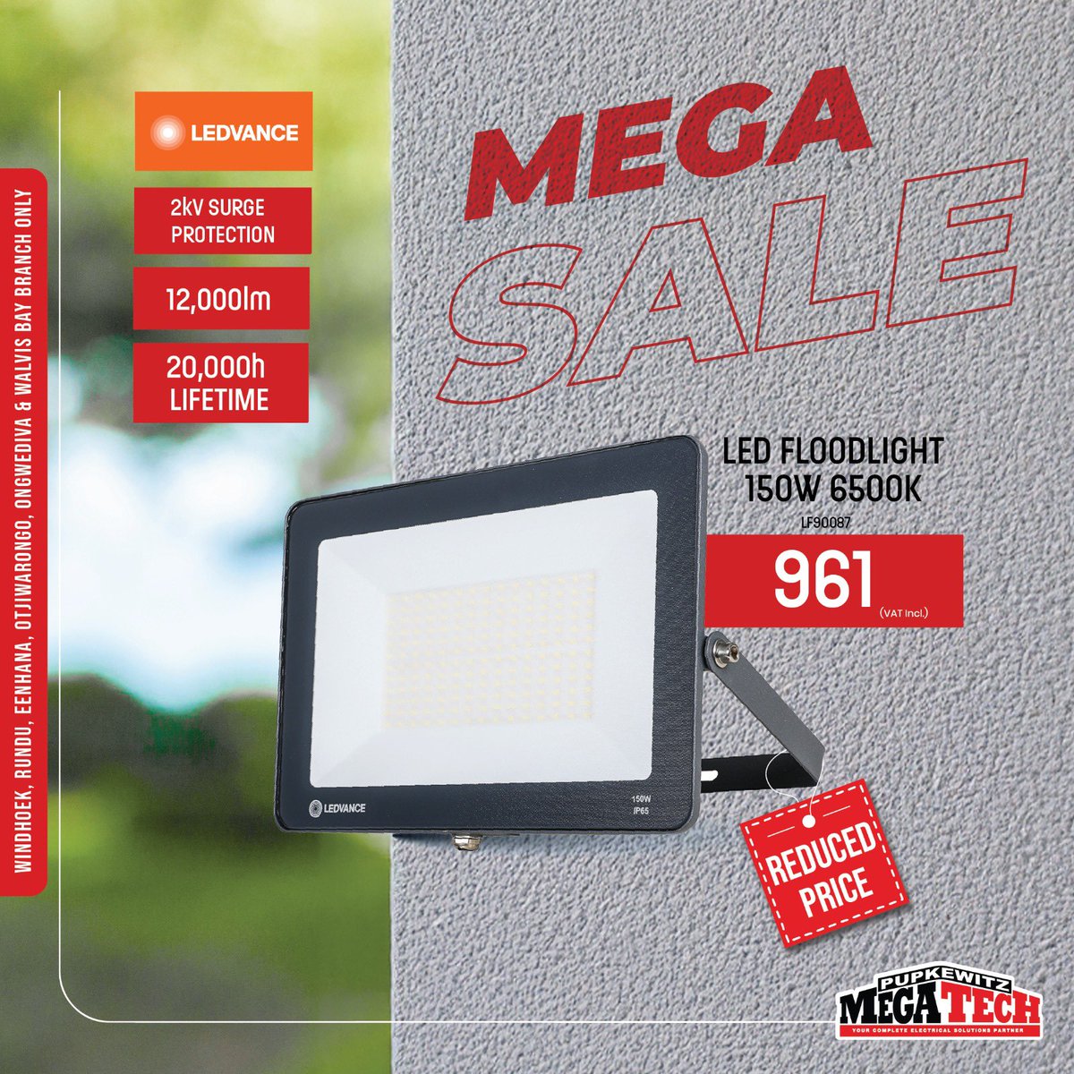 💡 Super Sale Alert!
 
Light up your space with unbeatable brightness and durability! 
The LEDVANCE 150W LED Floodlight is perfect for any environment!

Now available at a reduced price of ONLY N$ 961, 00. Grab yours today at Pupkewitz Megatech branches in Windhoek, Rundu,
