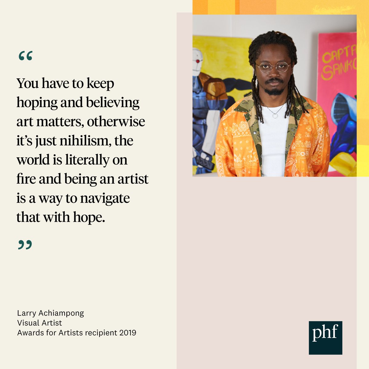 phf_uk's tweet photo. Artist Larry Achiampong tells us about parenthood, gaming, the impact of Covid, growing up in East London and the transformative power of art. The Award gave him the time and space to make plans and try new things and for self-care.
Read the interview: https://t.co/603dbzdGqw
12/ https://t.co/4iRPpbp9YO