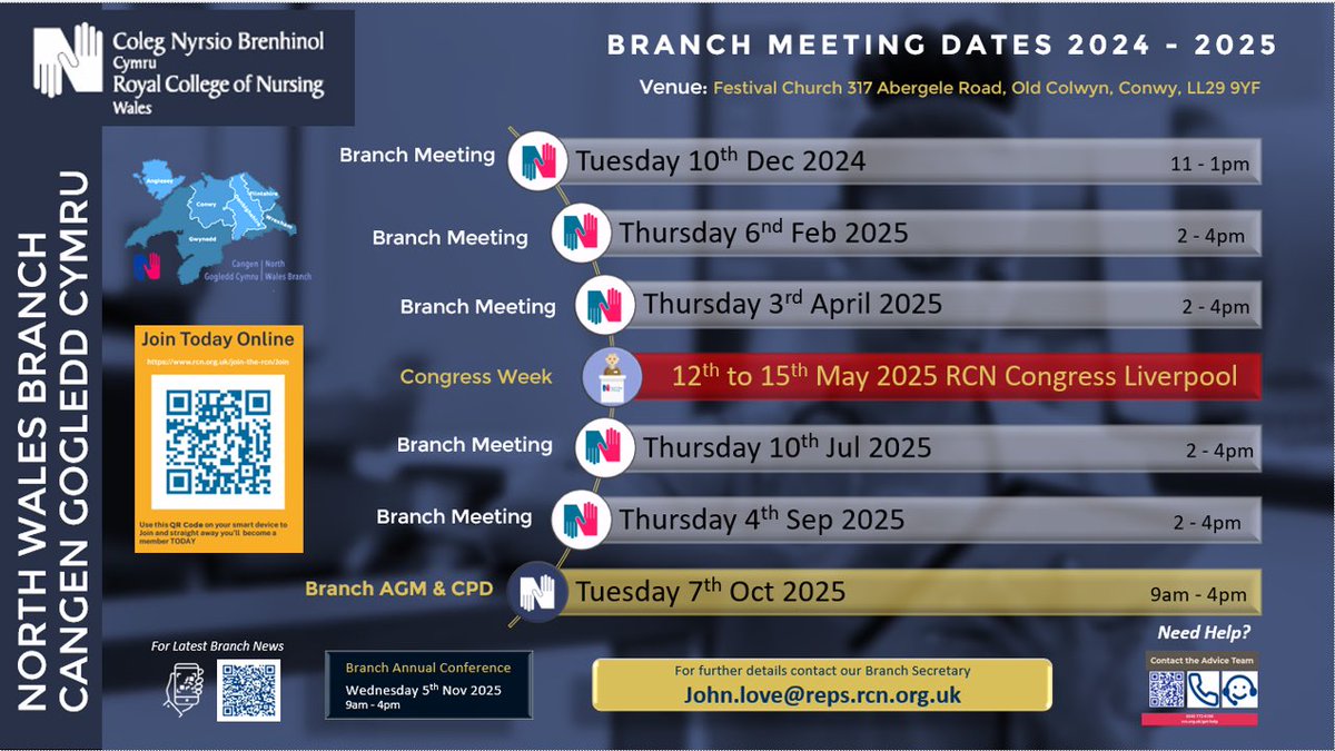 Branch Meeting (and Congress) Dates for 2023/24 #RcnNorthWalesBranch25 <a href="/RCNWales/">Royal College of Nursing Wales</a> <a href="/theRCN/">The RCN</a> *** ALL MEMBERS WELCOME ***