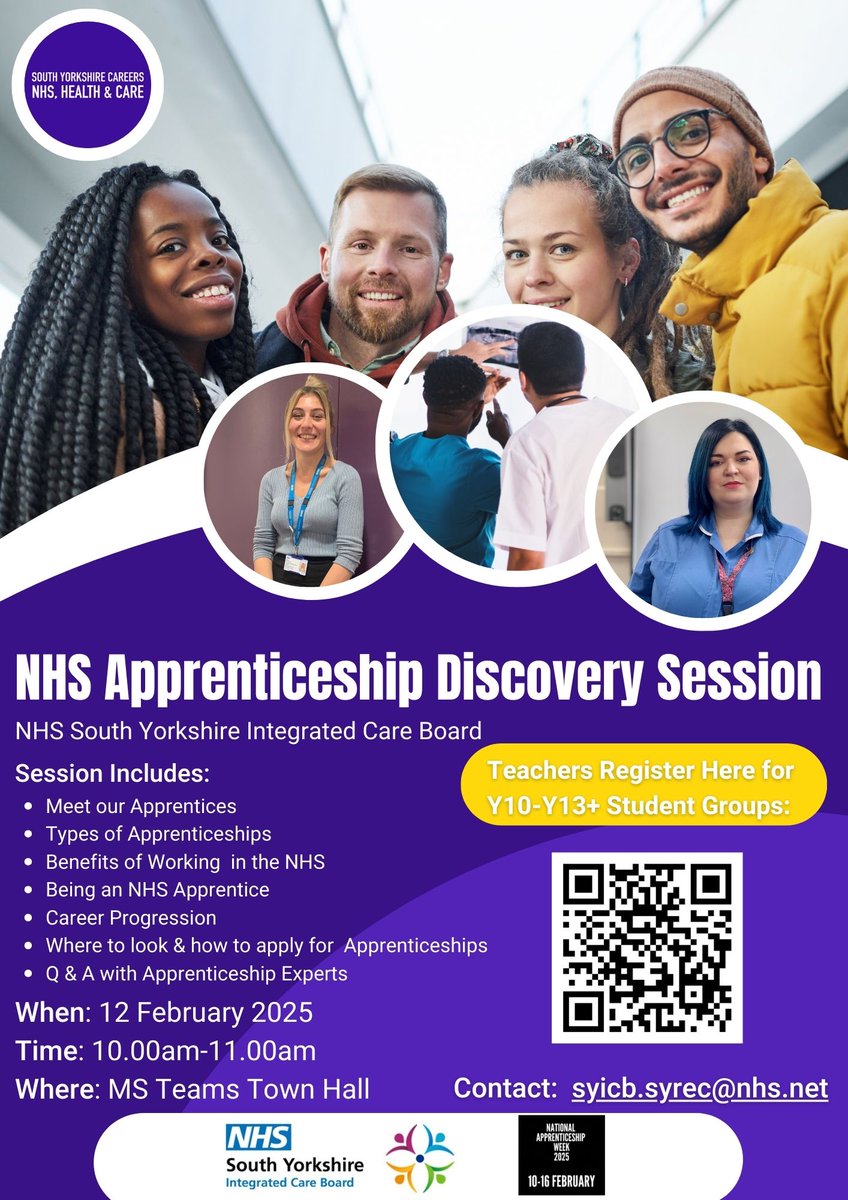 🌟🌟🌟Schools &amp; Colleges - Booking Now Open🌟🌟🌟

Teachers can now register Y10+ classes for our NHS Appenticeship Discovery Session on 12/2/2025 via the QR code or link. Open to Yorkshire, Humber, NE &amp; N Cumbria regions. #NAW2025
⏬️⏬️⏬️

forms.office.com/e/x8VTAX7jWT