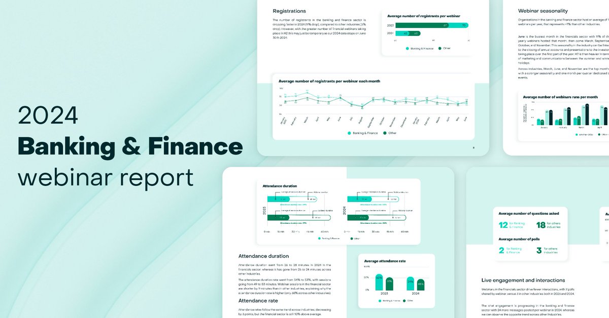 livestormapp's tweet photo. Unlock the secrets to successful webinars in Banking &amp; Finance! 📊 Download our 2024 Webinar Report for tips on timing, engagement data, and actionable insights to captivate your audience. #webinar #finance
https://t.co/CWgc8lbl0j https://t.co/D7zffraATr