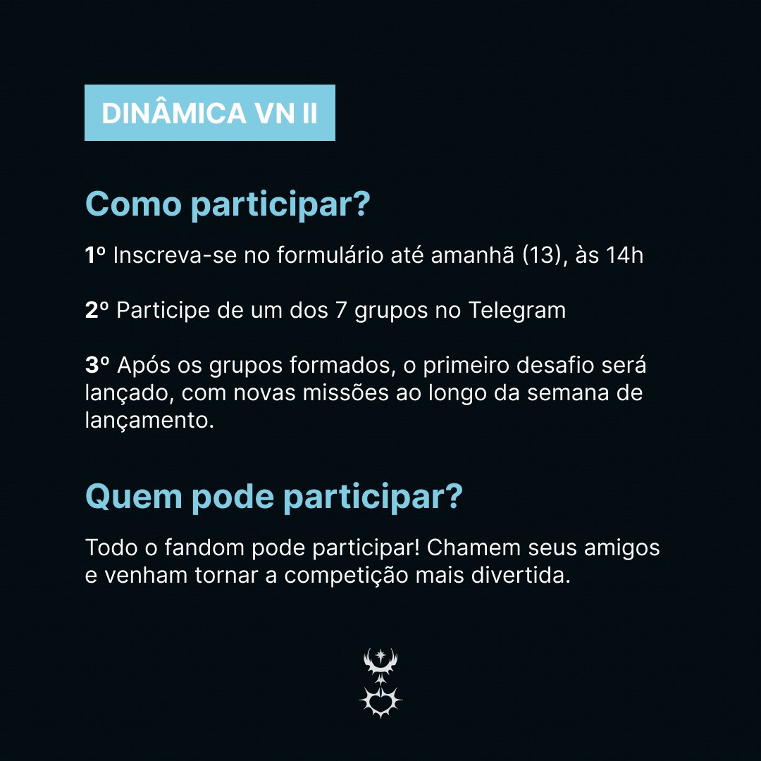 dinamicalimns's tweet photo. Atenção, pessoal! Aqui estão as infos para você embarcar de vez nessa nova era com a Dinâmica de VNII! ✨  Prepare-se para algo incrível! 🔮

Siga as instruções e aguarde o contato da nossa equipe! 

https://t.co/zyQrZ9XAmm https://t.co/B6n9e206Ll