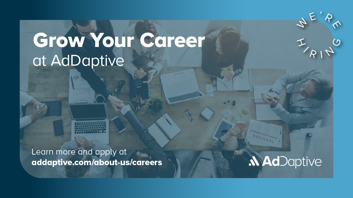 AdDaptive's tweet photo. AdDaptive is looking for someone to use their outreach skills across the sales cycle to identify leads, schedule meetings, close deals, and maintain long-term relationships. If this sounds like you, let's chat. Apply to be our next Account Executive today. https://t.co/fEbgGk1jcm https://t.co/SRiFeZ17pD
