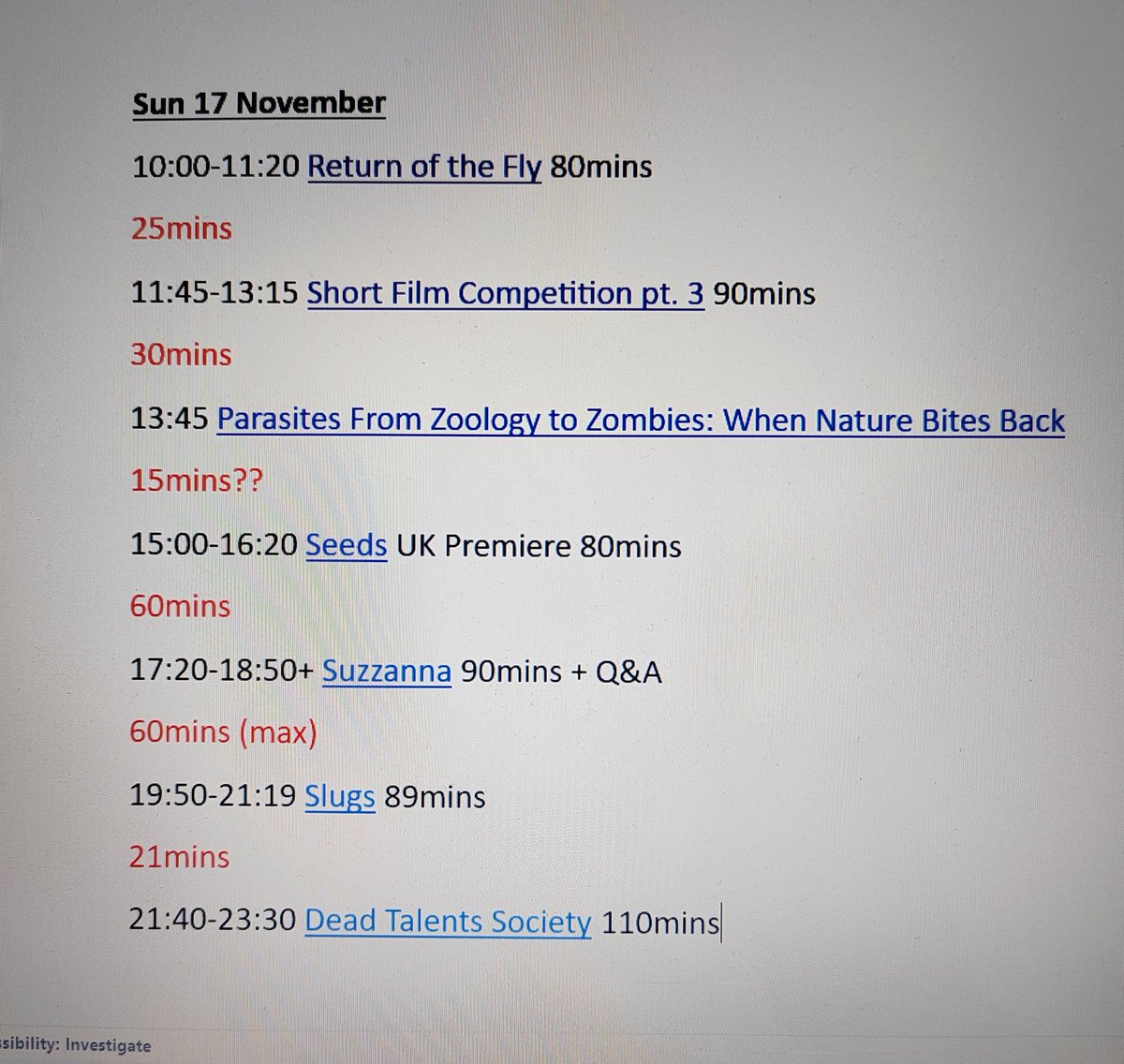Mogman_cometh's tweet photo. (after a small edit) here's my time schedule for @AbertoirFest this coming weekend, some big breaks on Saturday, running on caffeine for the rest 🤣
These are approx times...as know for always running on time 😉
#filmfestival
#wales
#horror
#horrorfilms
#HorrorCommunity https://t.co/7mT2gkG1PT