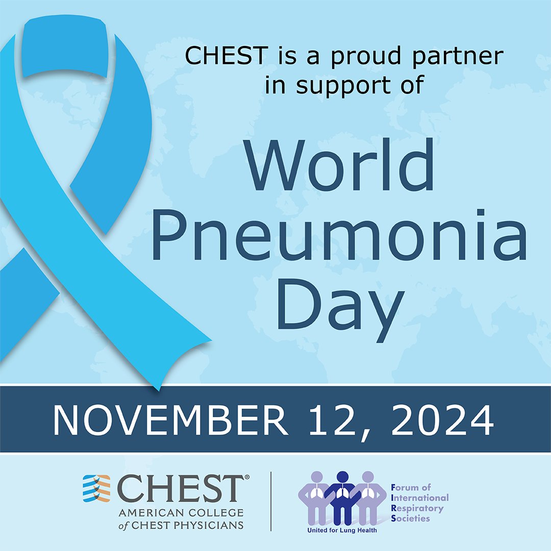 Together with the Forum of International Respiratory Societies (<a href="/FIRS_LungsFirst/">FIRS -Forum of International Respiratory Societies</a>) CHEST is bringing attention to #WorldPneumoniaDay by calling for increased global access to effective prevention and treatment of pneumonia. Read more: hubs.la/Q02XQfnR0