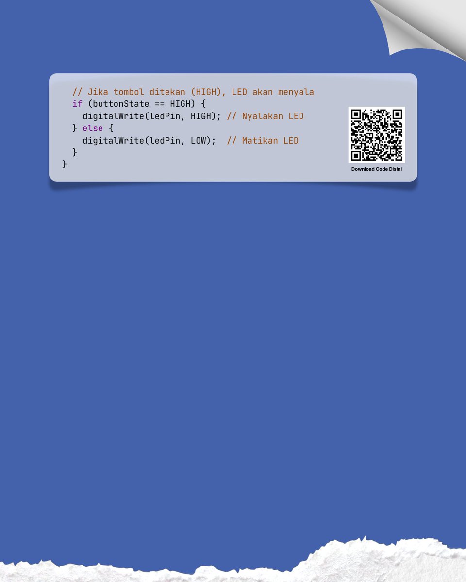 fqr_aaa's tweet image. Project Arduino #4 Kendali LED dengan Push Button-1. #arduino #arduinoproject #codinguntukpemula #elektronika #pushbutton