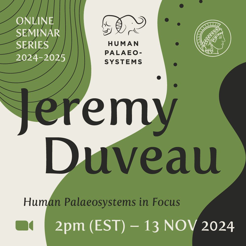 Join us tomorrow, 13 Nov at 2pm EST for the next seminar in the Human Palaeosystems in Focus series! Dr Jeremy Duveau will present "Tracking the features of hominin groups from their footprints: biology, locomotion, behaviors." 

Learn more here: bit.ly/4fM2RXL