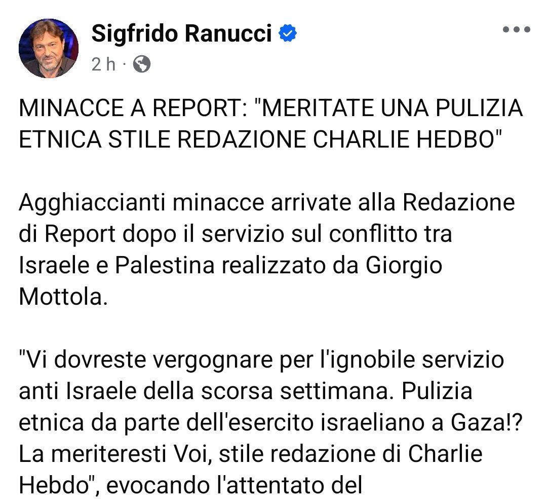 Gravissime e inquietanti le minacce alla redazione di <a href="/reportrai3/">Report</a>.
Bisogna fermare questo clima di odio.
I giornalisti non fanno altro che il proprio lavoro: il diritto e il dovere di raccontare, nell'interesse esclusivo dei cittadini.