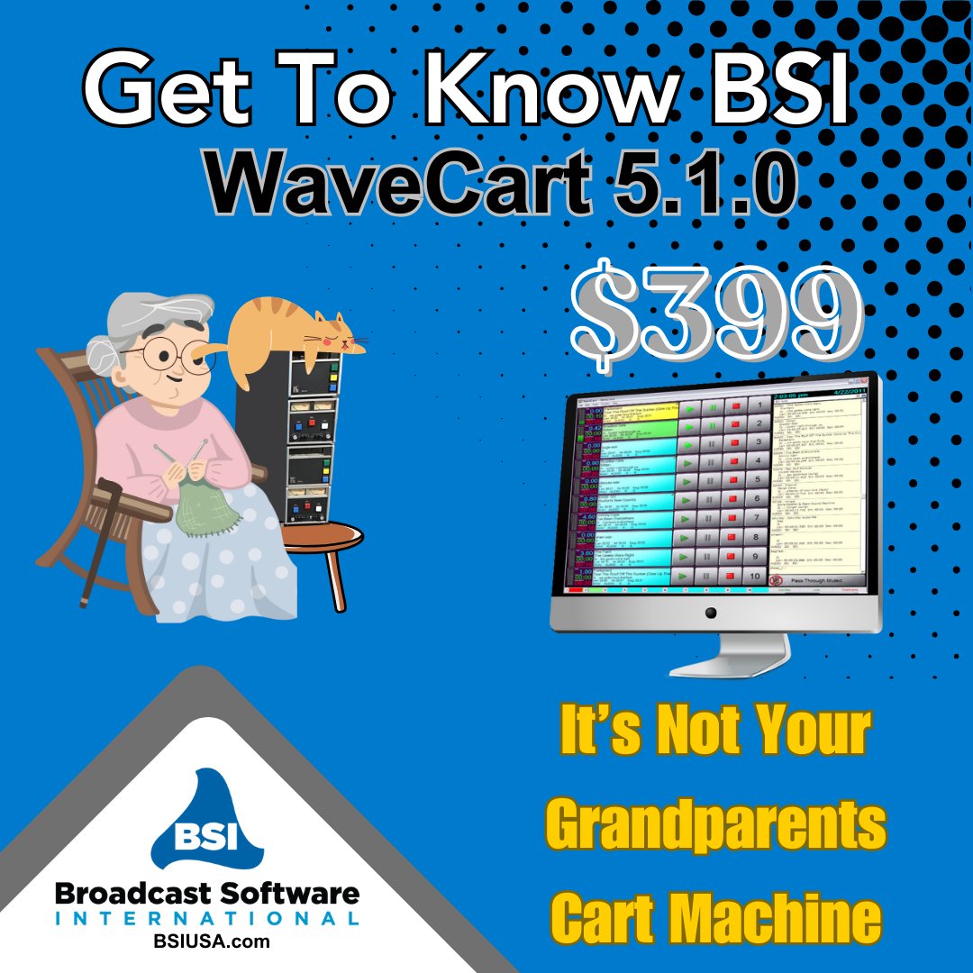 Broad_Soft_Intl's tweet image. Check out BSI WaveCart 5.1.0.  Grandma would approve!

bsiusa.com/product/liveas…

#BroadcastSoftware
#RadioAutomation
#MediaSoftware
#BroadcastEngineering
#RadioSoftware