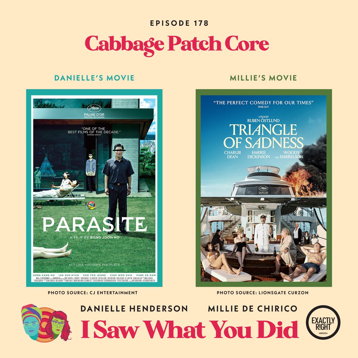 New episode! This week, Danielle and Millie discuss PARASITE (2019) and TRIANGLE OF SADNESS (2022), the lipstick nipple trick, Danielle shocking young men with her driving abilities, and the Curve cologne still hitting.