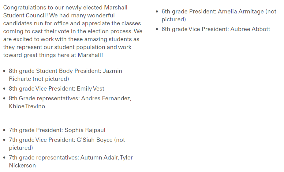 HCPSMarshallMS's tweet image. Congratulations to our newly elected Marshall Student Council! Way to go Dragons! We are excited to work with these amazing students as they represent our student population and work toward great things here at Marshall!