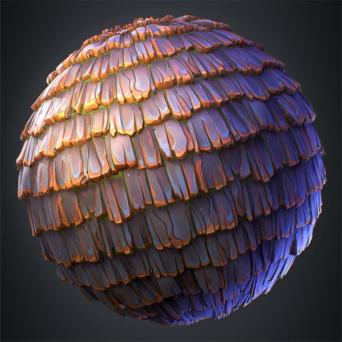 Hello, here is the fifth and final texture of my Material Marathon ^0^/
artstation.com/artwork/wrPVWO
.
#gamedev #gameart #stylized #handpainted #3DArt #stylizedmaterial #b3d  #PBR #3DModeling #seamlesstexture #material #Texturing 
#MadeWithSubstance #StylizedRoof