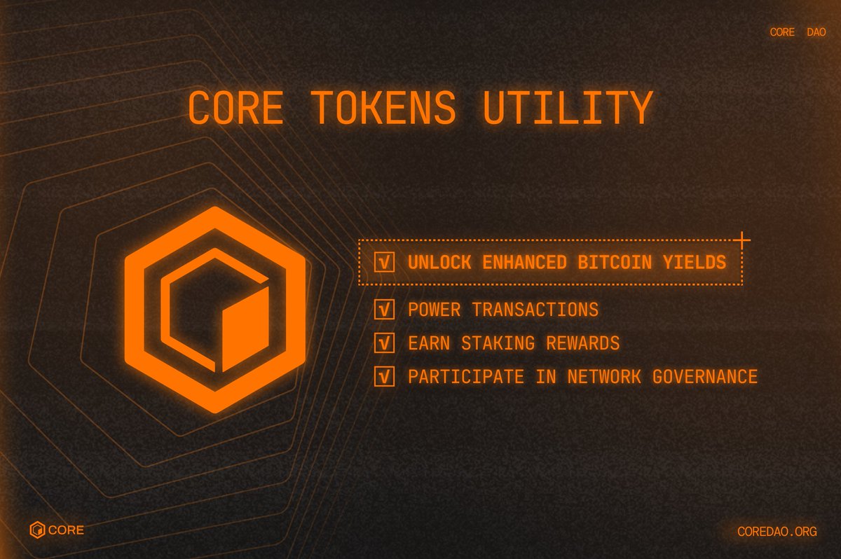 Coredao_Org's tweet photo. (4/7) Unlocking new utility for CORE tokens ⛏️:

CORE has always been essential for gas, staking, and governance.

Now, it offers something unique—the ability to enhance Bitcoin staking rates. This added utility transforms CORE into a tool for maximizing Bitcoin yields! 🔶💪