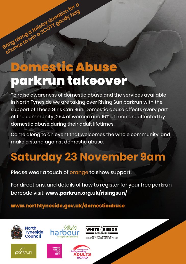 North Tyneside Safeguarding Adults Board (@ntynesidesab) on Twitter photo Who's coming along to support our 3rd domestic abuse parkrun takeover <a href="/risunparkrun/">Rising Sun parkrun</a> on 23rd Nov?
Wear a touch of orange, and bring a toiletry donation for the refuge to be in with a chance to win a <a href="/scottsports/">SCOTT Sports</a> goody bag!
#16daysofactivism #SafeguardingAdultsWeek #parkrun Who's coming along to support our 3rd domestic abuse parkrun takeover <a href="/risunparkrun/">Rising Sun parkrun</a> on 23rd Nov?
Wear a touch of orange, and bring a toiletry donation for the refuge to be in with a chance to win a <a href="/scottsports/">SCOTT Sports</a> goody bag!
#16daysofactivism #SafeguardingAdultsWeek #parkrun