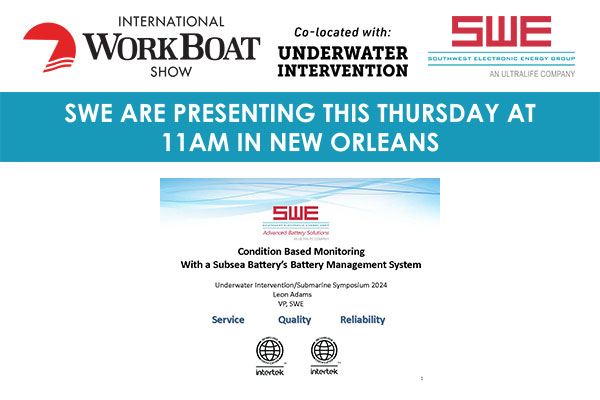 SWE_Corp's tweet photo. 2 days to go until SWE's presentation and battery management system demonstration at Underwater Intervention/Submarine Symposium - https://t.co/4Rd1gTpipj

Unable to attend?  You can still contact us to discuss any subsea battery requirements - https://t.co/wMyfZVFH8n https://t.co/o1tJdyESKN