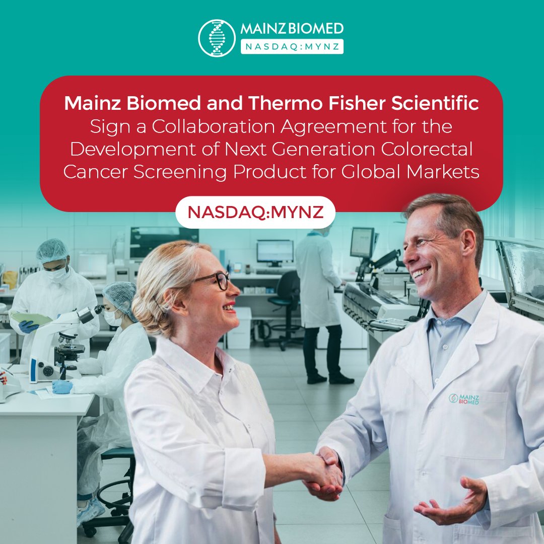 Mainz Biomed and Thermo Fisher Scientific Sign a Collaboration Agreement for the Development of Next Generation Colorectal Cancer Screening Product for Global Markets

Learn more : mainzbiomed.com/mainz-biomed-a…

$TMO  $MYNZ #StockMaketNews #Nasdaq  #GrowthStock #Biotech #undervalued