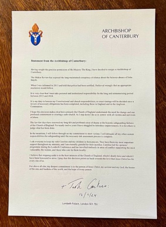JohnnyTea00's tweet image. Shocking though it may seem, it is right that the Archbishop has gone. He knew of the wrongdoing, he allowed it to continue and he should be utterly ashamed. A very dark day for the Church of England - what now? 
Shame on you ++Justin 
#safeguarding #wrongdoing #ChurchOfEngland