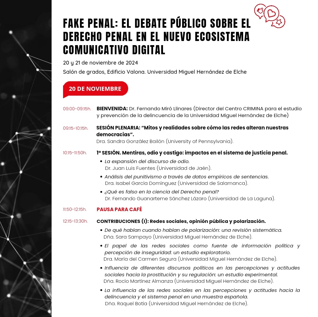 CriminaUMH's tweet photo. 📋 Os traemos el programa completo de las actividades que se realizarán en el congreso 👇 https://t.co/GDVij65ATY