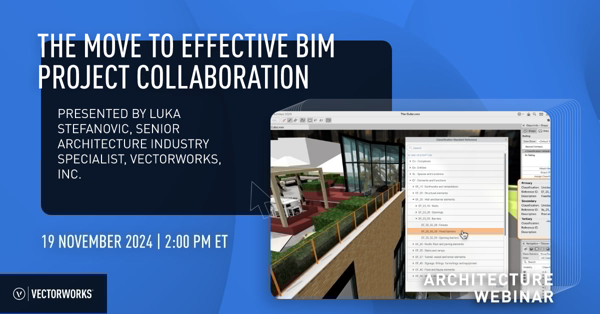 Vectorworks's tweet image. Learn how to effectively collaborate on BIM projects with an exclusive webinar on November 19 at 2PM ET. Register today to save your spot! Approved for 1 AIA LU. 

bit.ly/3UGoaSm

#Vectorworks #BIMCollaboration #BuildingInformationModeling