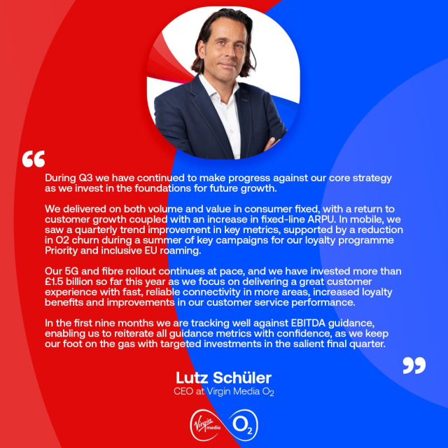 ChrisNangle1's tweet photo. Our CEO, @Lutz Schüler shares his view on our Q3 2024 #VirginMediaO2Results announced today. Head to Investor section for more details ➡️ https://t.co/trhsPKLgiM https://t.co/CQ7D7X9uv3 https://t.co/PSeIqwa5SO