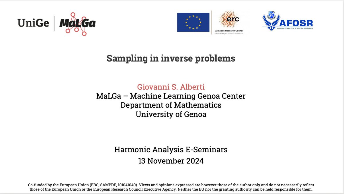 Tomorrow, November 13, at 5:30pm CET, I'll give a talk on sampling in #inverseproblems, for the Harmonic Analysis E-Seminars

sites.google.com/view/seminariv…