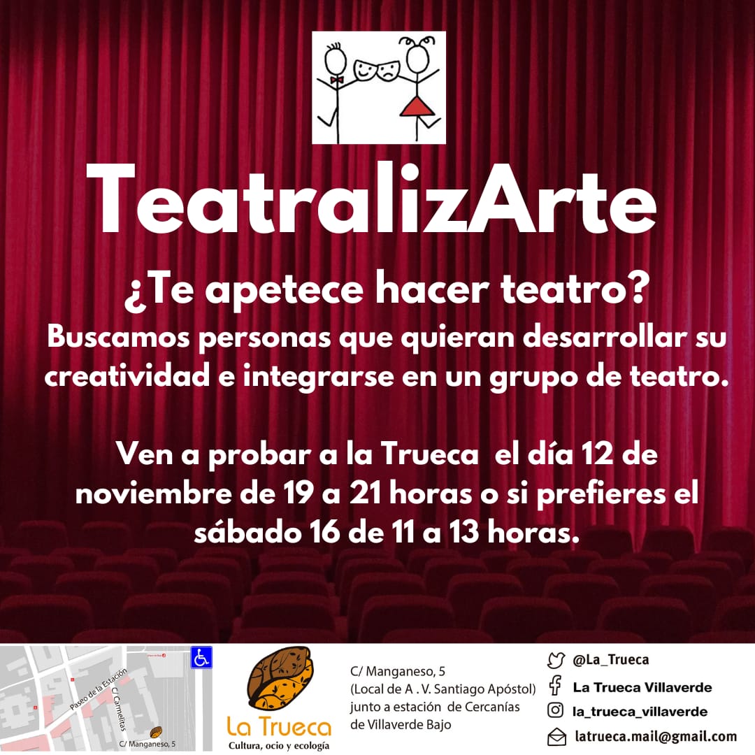 Viernes 15 de noviembre de nuevo en la Trueca tendremos a nuestro querido Javier Polo en concierto 
🎶🎵🎼🎤
También recordar nuestra nueva actividad cultural Teatralizarte 🎭
Os esperamos