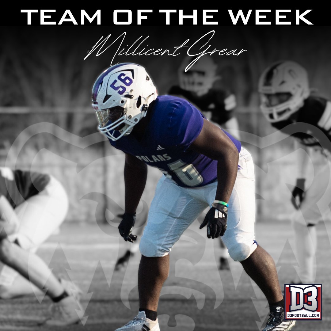 D3football.com Team of the Week Honors!!

Millicent Grear earned the honor after putting together a record performance with 18 tackles, 4 tfls, and 1.5 sacks. <a href="/CrownCollegeFB/">Crown College Football</a> <a href="/umacathletics/">UMAC Athletics</a> 

#GoPolars | #Crown | @kwiktrip