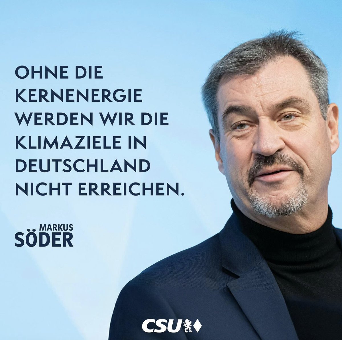 Die Union ist dafür verantwortlich, dass alle deutschen Atomkraftwerke abgeschaltet wurden.

Jetzt will sie wieder einsteigen. Wer so Politik betreibt, sollte keine Verantwortung übernehmen.

#Habeck4Kanzler
