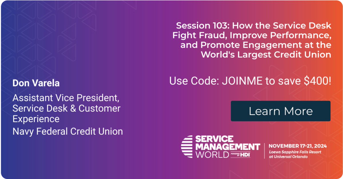 Delighted to be speaking at this year's Service Management World! Who's going? hashtag#SMWorld @thinkHDI schedule.smworld.com/session/sessio…