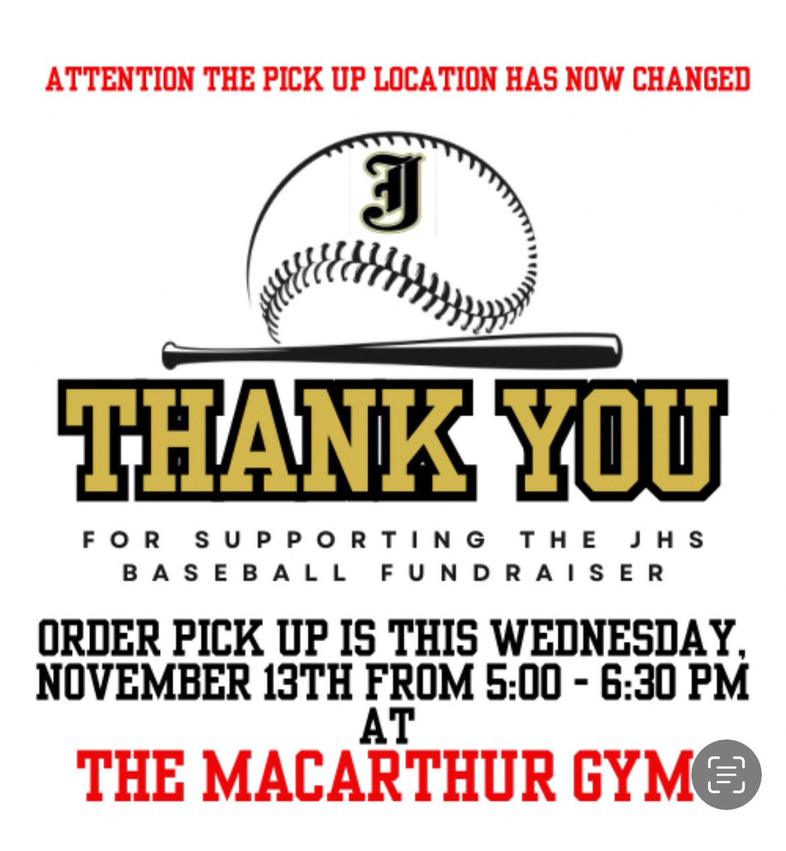 CHANGE IN PICK UP LOCATION!  Pick up will be at MacArthur!  5:00-6:30