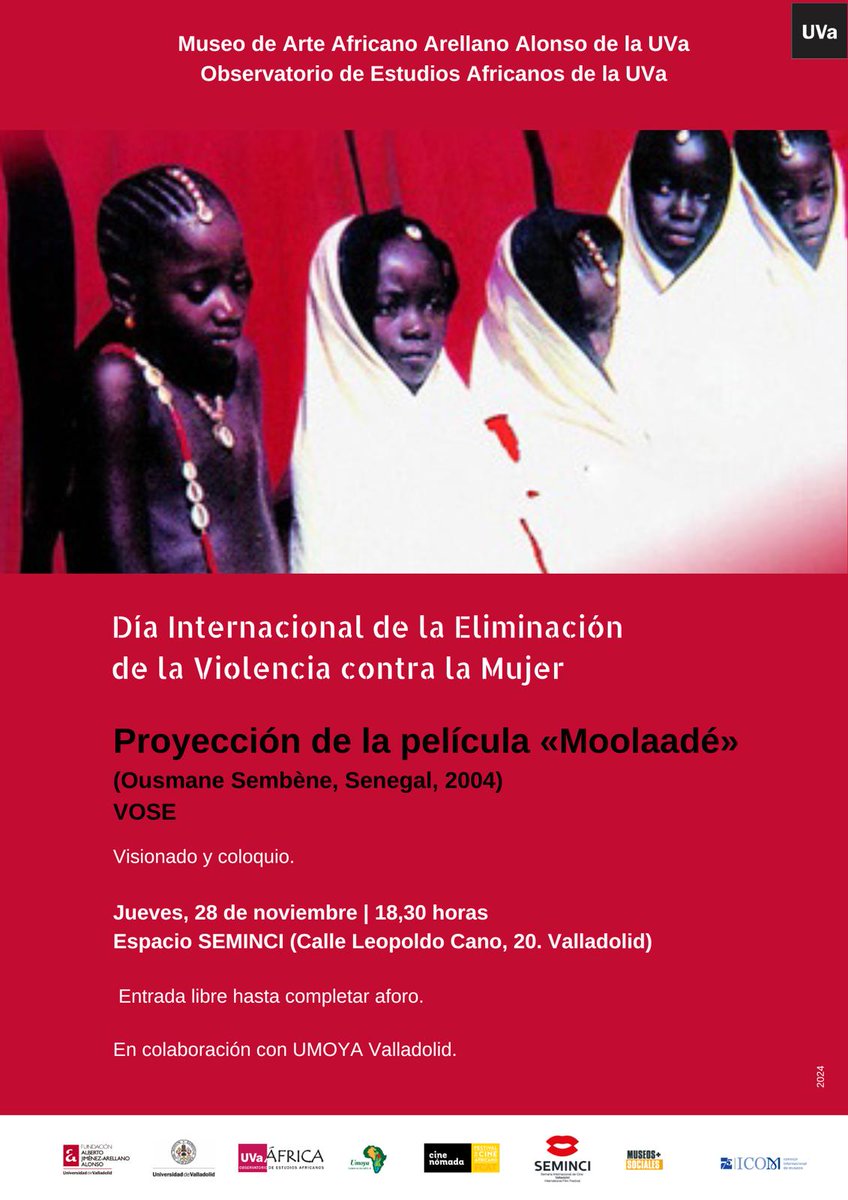 oea_uva's tweet photo. Con motivo del Día Internacional de la Eliminación de la Violencia contra la Mujer, el próximo 28 de noviembre a las 18:30 horas se proyectará "Moolaadé" en el Espacio SEMINCI (C/ Leopoldo Cano, 20, Valladolid). Tras la proyección habrá también un coloquio.

¡Os esperamos! https://t.co/Lud7JiUnH2