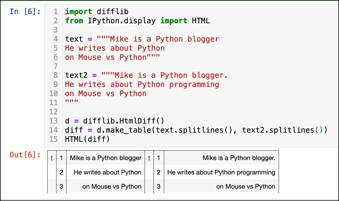 driscollis's tweet image. Did you know you can do file or string diffs with #Python?

Here&apos;s a handy way to do a diff that outputs HTML: