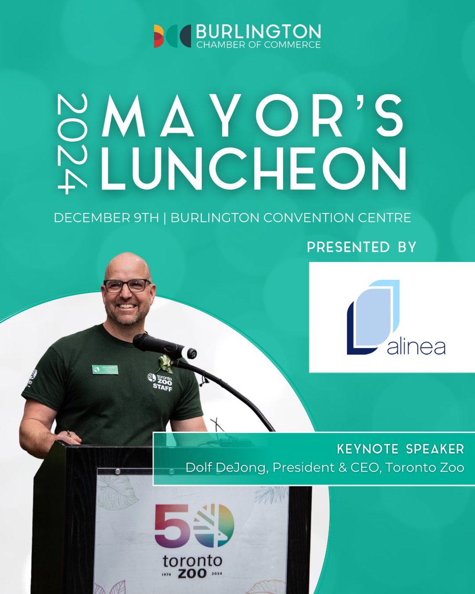 burlingtoncofc's tweet photo. NEW EVENT ALERT‼️

See you all on December 9th for our annual Mayor’s Luncheon!

This year’s guest speaker is the President and CEO of Toronto Zoo, Dolf DeJong🗣️

See you there🔗Register at https://t.co/FfkwKeY333

#BurlOnBiz #TorontoZoo #Toronto #MayorsLuncheon https://t.co/lyPQvKIt7K