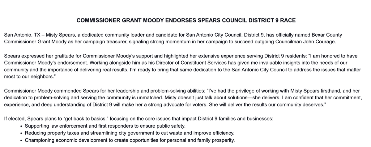 Bexar County's small circle of elected Republicans got a little bigger last week w/ new seats on the Fourth Court of Appeals
Now @grantmoody's constituent services director, Misty Spears, who is married to one of those new judges, is running for a seat on the City Council