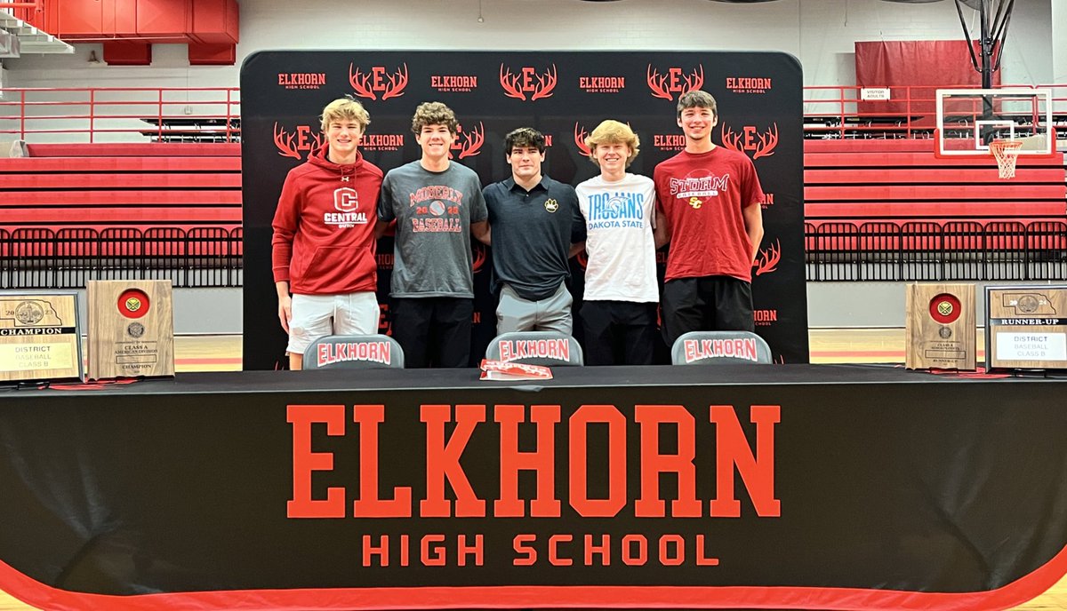 EHS Activities and Athletics (@ehs_activity) on Twitter photo Congratulations to these 5 senior Elkhorn baseball players (Beau, Paxton, Elliot, Gavin, & Jaxsen) who all signed & committed to their respective Colleges this morning!
Glad we were able to be a part of it and celebrate all you have done for <a href="/Antlers_Basebll/">Elkhorn Baseball</a> 🤘🏼 Congratulations to these 5 senior Elkhorn baseball players (Beau, Paxton, Elliot, Gavin, & Jaxsen) who all signed & committed to their respective Colleges this morning!
Glad we were able to be a part of it and celebrate all you have done for <a href="/Antlers_Basebll/">Elkhorn Baseball</a> 🤘🏼