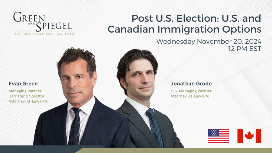 Join Green and Spiegel Managing Partner Evan Green and U.S. Managing Partner Jonathan Grode for an informative webinar, where they will address your most frequently asked questions regarding cross-border immigration policies.

Register now: events.teams.microsoft.com/event/4880ed00…