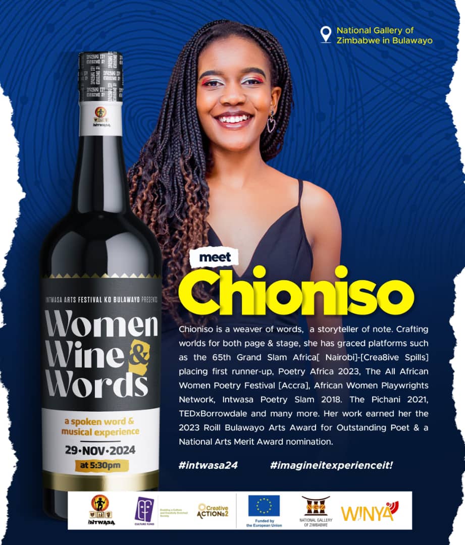 RaisedonB's tweet photo. And the poets, fine as wine, stand up to speak. This Intwasa Women, Wine &amp; Words show is supported by @culturefundzim through the #Creativeactions2 project. Mark the date. https://t.co/WLsj6duoGa