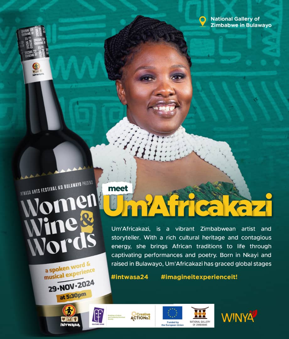 RaisedonB's tweet photo. And the poets, fine as wine, stand up to speak. This Intwasa Women, Wine &amp; Words show is supported by @culturefundzim through the #Creativeactions2 project. Mark the date. https://t.co/WLsj6duoGa