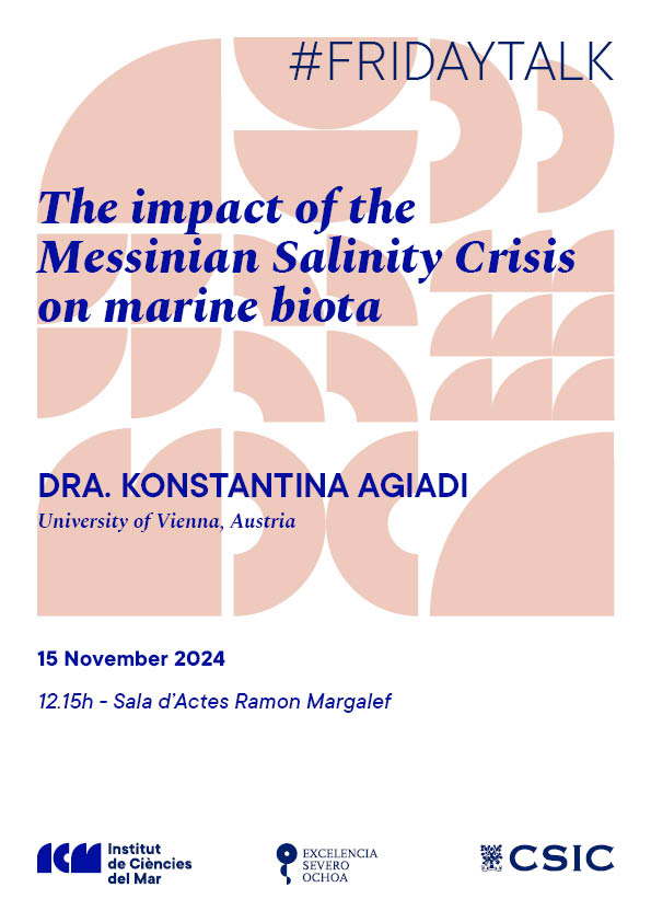 🔶I #FridayTalk I🔶

🌊 Do not miss the following #FridayTalk: "The impact of the Messinian Salinity Crisis on marine biota", by Dra. @kagiadi

📍 15 November, 12:15h (ICM-CSIC)

🔗icm.csic.es/ca/esdevenimen…