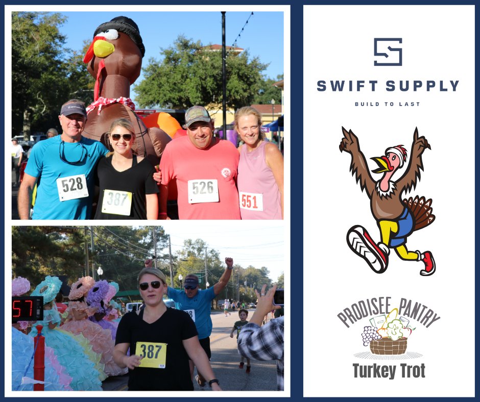 Our Swift Supply team laced up for the Prodisee Pantry Turkey Trot! 📷 We took on Limitless Homes Alabama in a friendly (but fierce!) competition, all to support local families in need this holiday season.