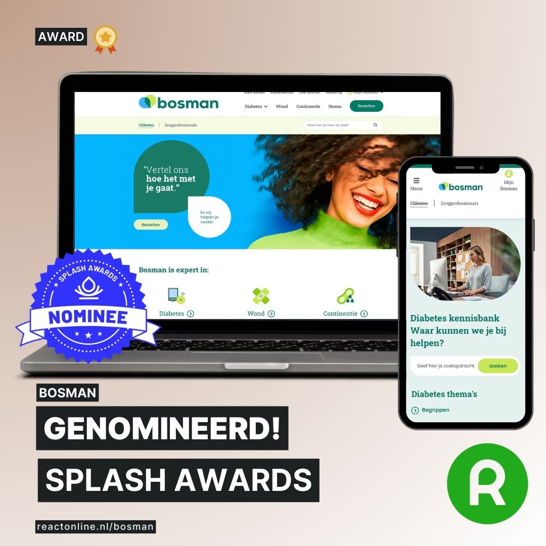 React Online is met Bosman genomineerd voor de <a href="/SplashAwards/">Splash Awards Netherlands</a> 🏅 In de categorie #zorg dingen we mee naar dé prijs voor de beste #Drupal website! 😀

Lees meer op reactonline.nl/bosman 

#CMS #DXP #Healthcare #Award #SplashAwards