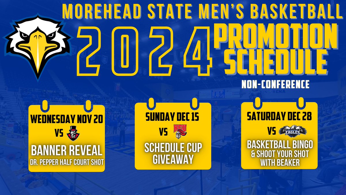Morehead State Athletics (@msueagles) on Twitter photo Check out our exciting promotions for upcoming <a href="/MSUEaglesMBB/">Morehead State Men's Basketball</a> non-conference home games.
Story: shorturl.at/nAEg7 #SoarHigher #SkoEags Check out our exciting promotions for upcoming <a href="/MSUEaglesMBB/">Morehead State Men's Basketball</a> non-conference home games.
Story: shorturl.at/nAEg7 #SoarHigher #SkoEags