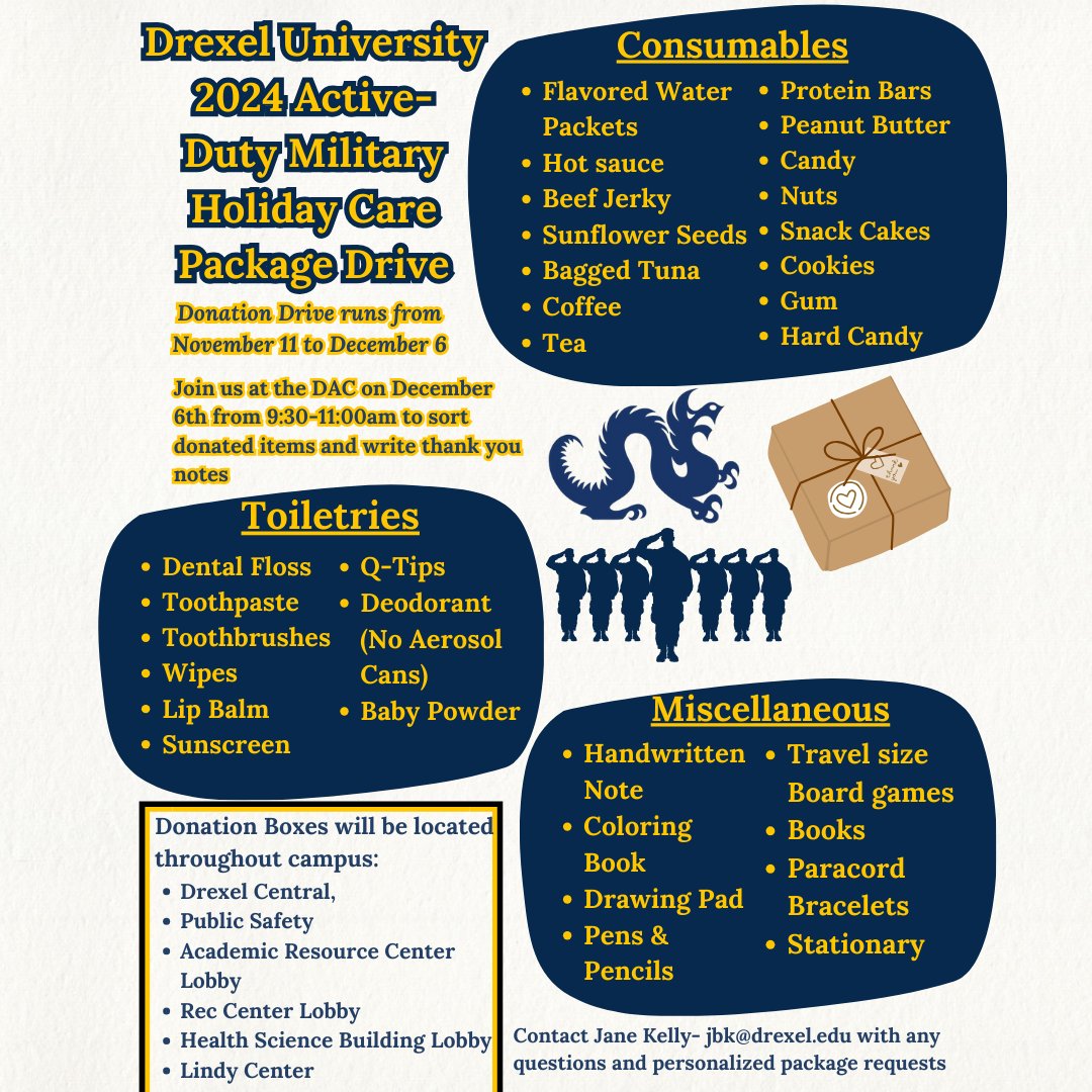 Join us and Operation Yellow Ribbon in showing support for our men and women of the armed forces who are currently deployed. Please donate to the Active-Duty Military Care Package Drive which runs from Nov. 11 through Dec. 6. 
#military #carepackage #publicsafety