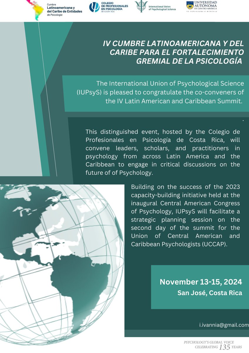 IV Latin American and Caribbean Summit, San José, Costa Rica, November 13-15, 2024: iupsys.net/iv-latin-ameri…