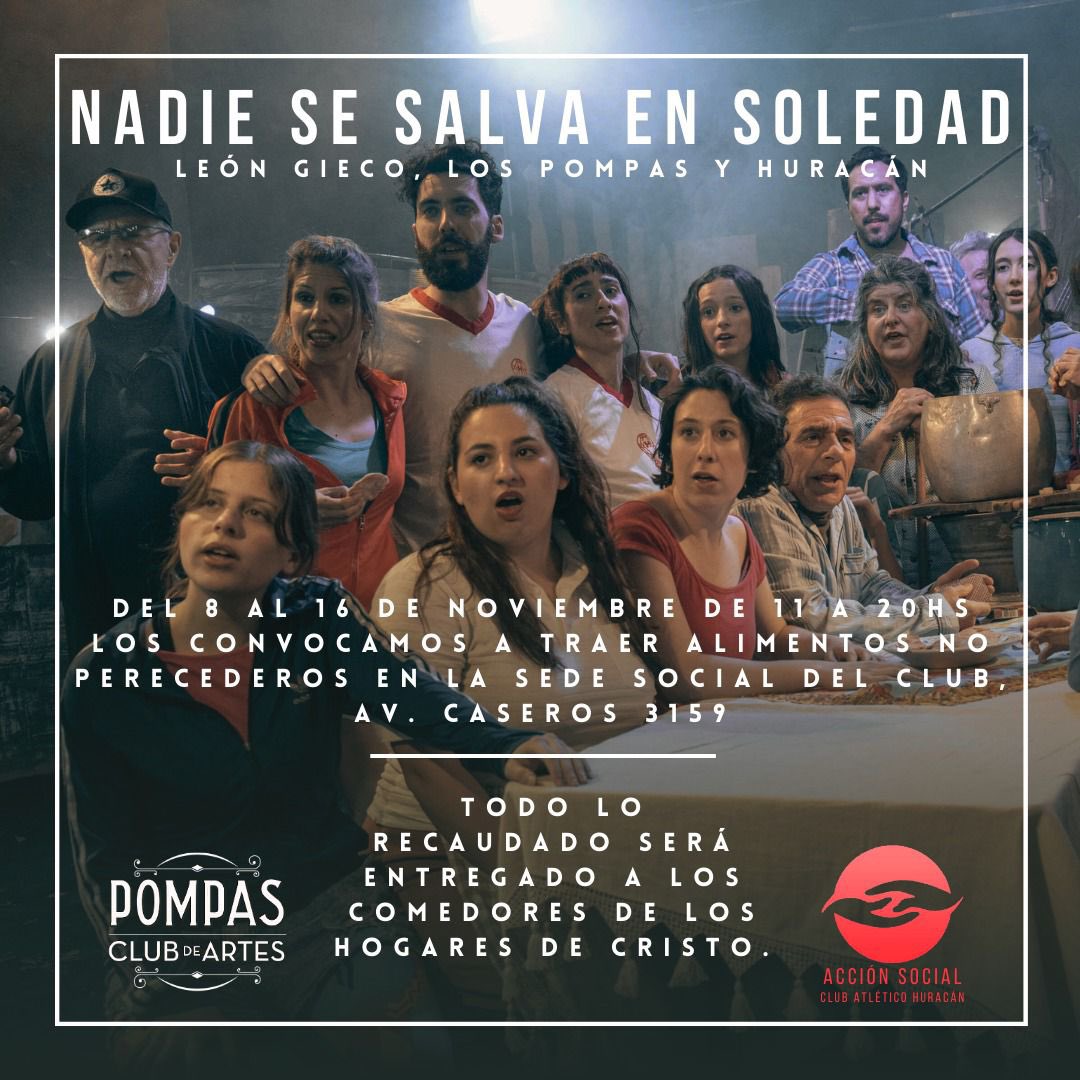 El Club Atlético Huracán se suma a la campaña solidaria de <a href="/lospompas/">lospompas</a> en gestión asociada con @giecoleon_oficial
Todo va ser donado a los comedores de los Hogares fe Cristo.
🙏🏻SE RECIBEN DONACIONES en la Sede Social de Huracán de 11:00 a 20:00hs todos los días hasta el 16/11.