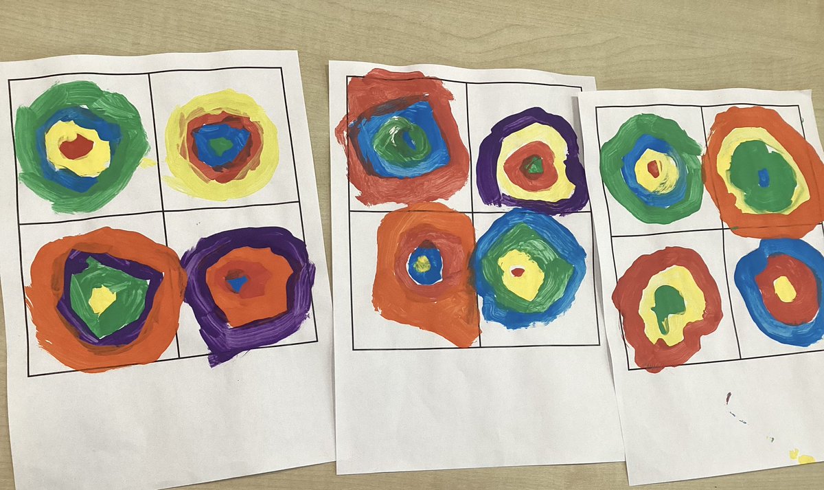 ArchibaldFirst's tweet photo. When Art week and Maths collide. Last week we explored the work of Wassily Kandinsky. He loves circles and triangles. We explored the shape in maths and appraised his work. We were inspired by his concentric circles to create our own pictures. #AFSArt #AFSMaths https://t.co/ihb4Qlgrh5